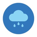 Basic weather icon of cloud and rain on blue circle. Can be used for web, apps, stickers.